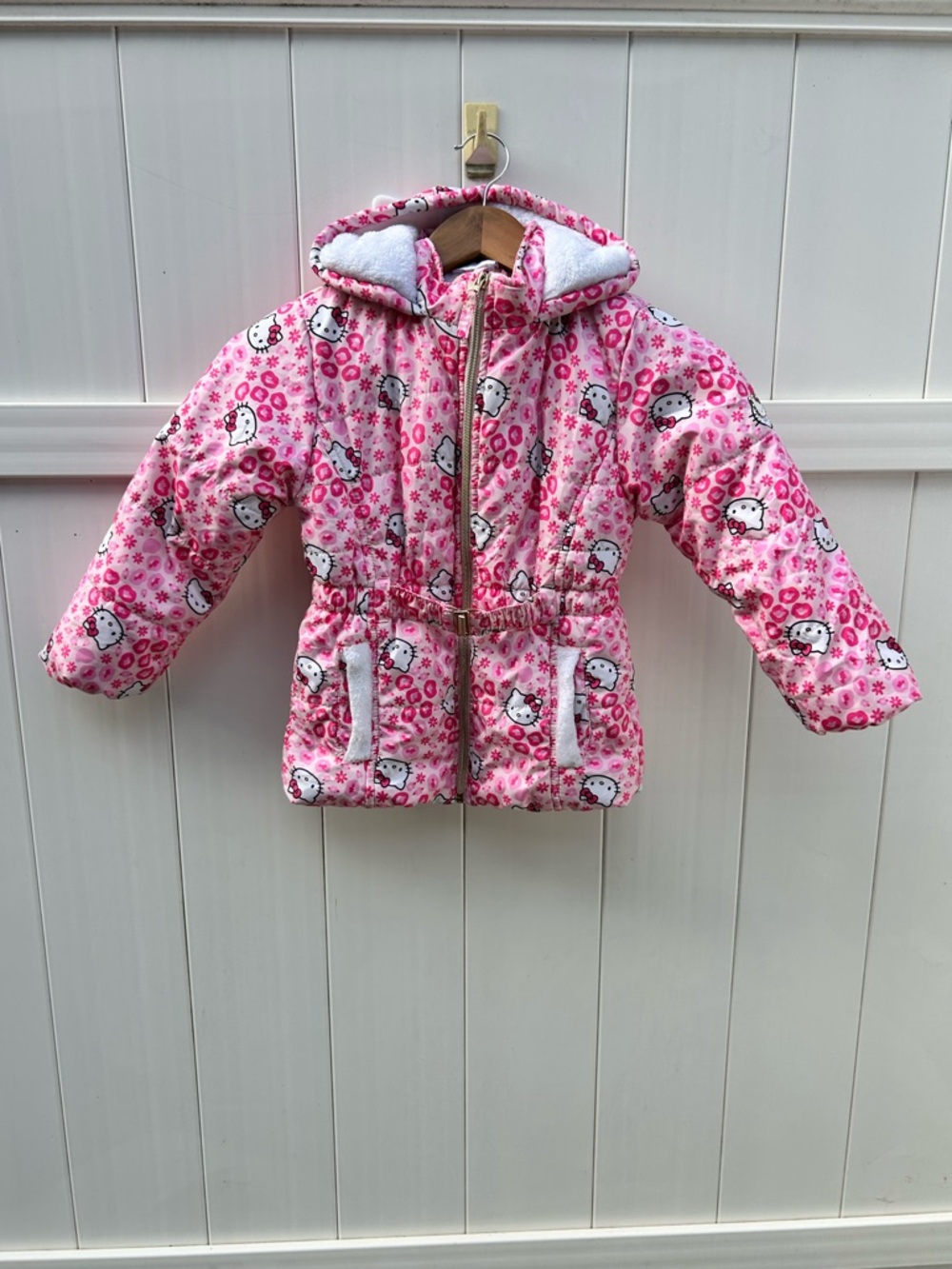 Hello Kitty Pink Winter Coat with Ears and Bow Hood Fleece Lined | Girls Sz 5/6